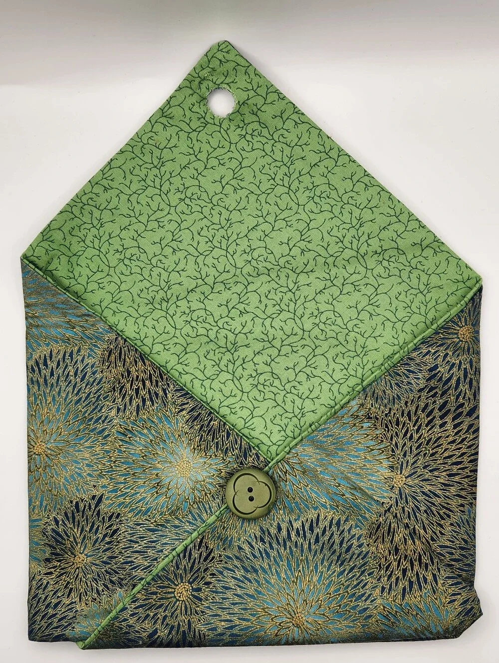 2pc Silk Brocade Pouch Set Red Drawstring 10x6 & Green Envelope 8x6
